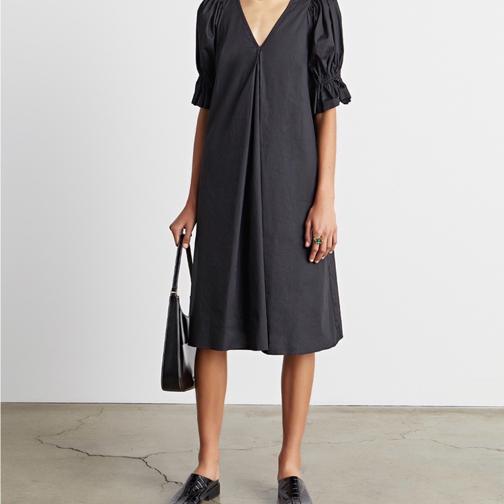 Who What Wear Black V-Neck Puff Sleeve Midi Dress Size Large